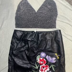 Black Embroidered Skirt and Glittery Top Bundle